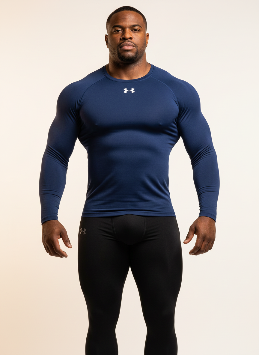 Camiseta de compresión Under Armour 🏋🏽 color azul navy y logo en blanco Talla XL