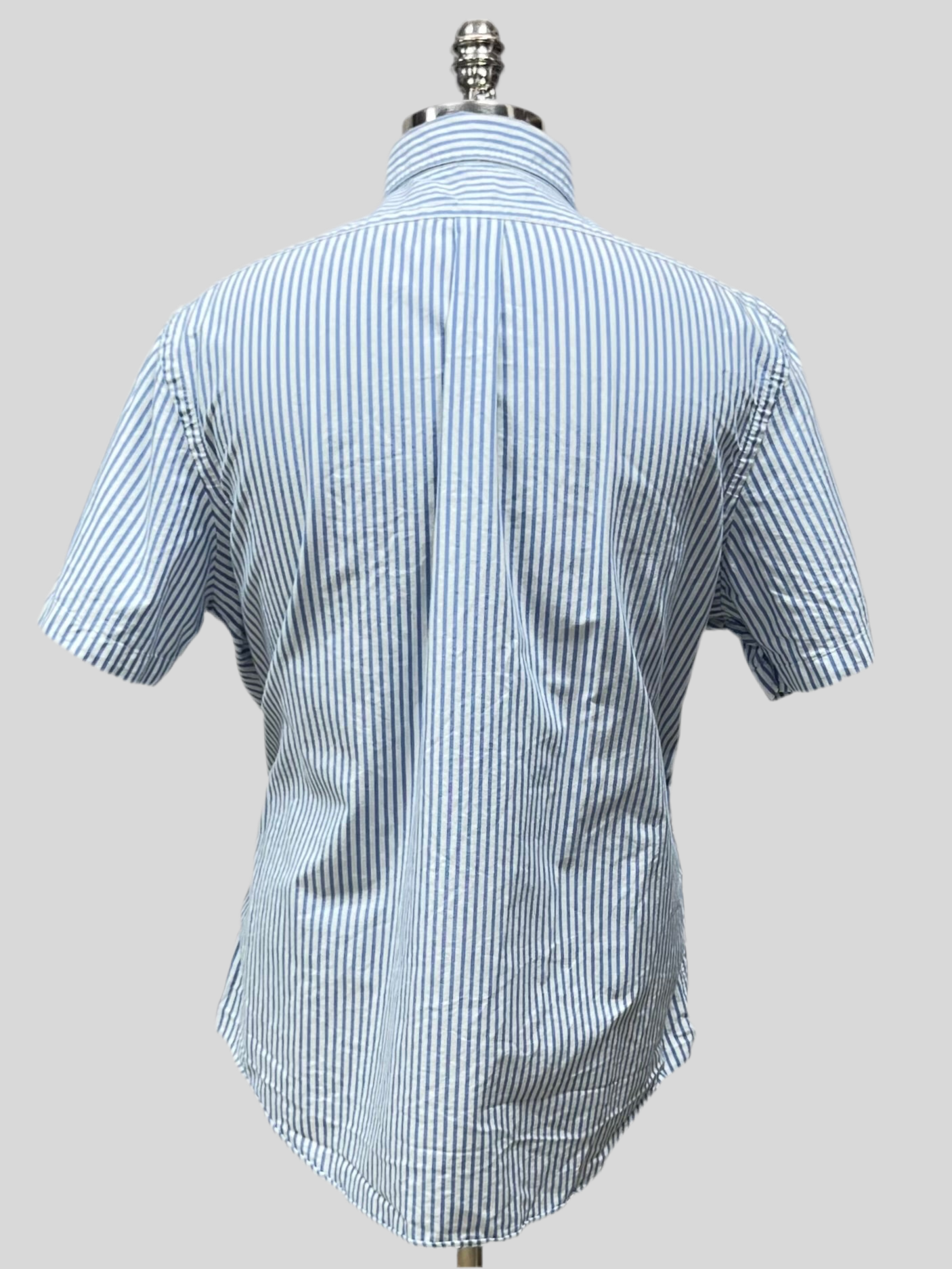 Camisa Polo Ralph Lauren 🏇🏼 Color blanco patron de rayas en color celeste Talla XL Entalle Clásico