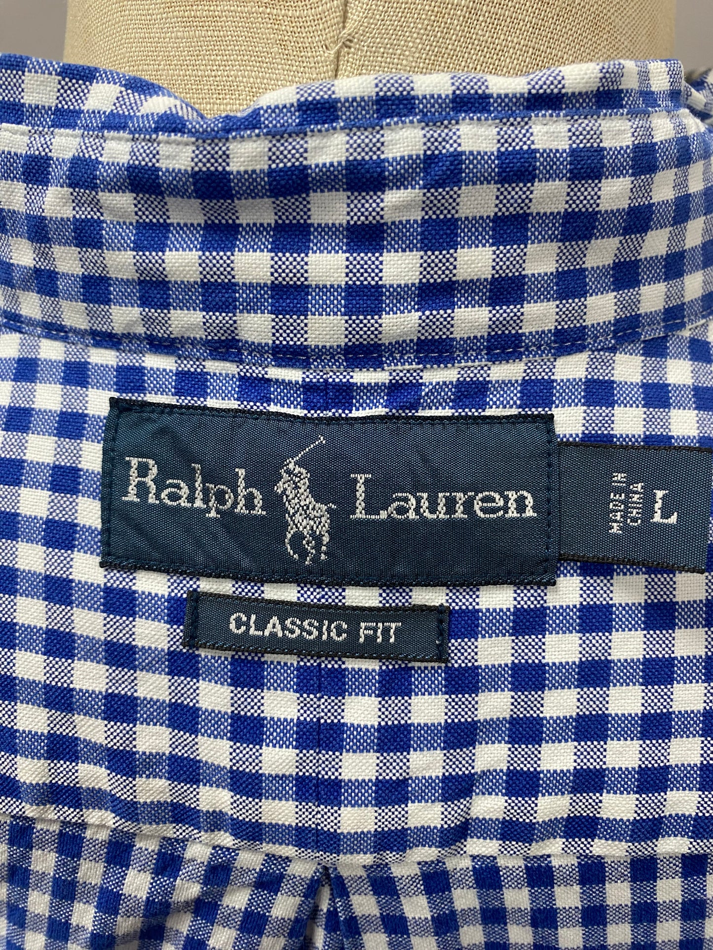 Camisa Polo Ralph Lauren 🏇🏼 con patron de cuadros gingham azul y blanco Talla L Entalle Clásico
