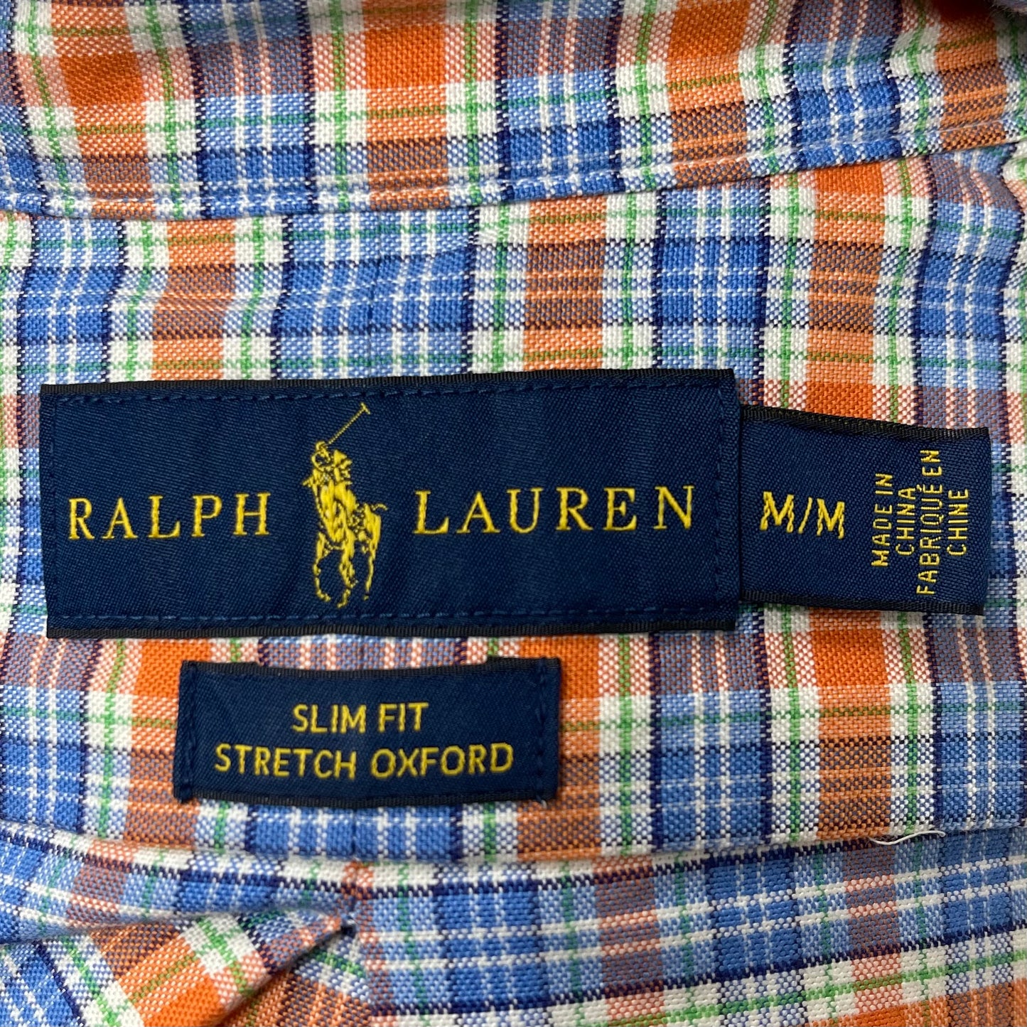 Camisa Polo Ralph Lauren 🏇🏼 Oxford con patron de cuadros tartán en color naranja, azul y blanco Talla M Entalle Slim Fit