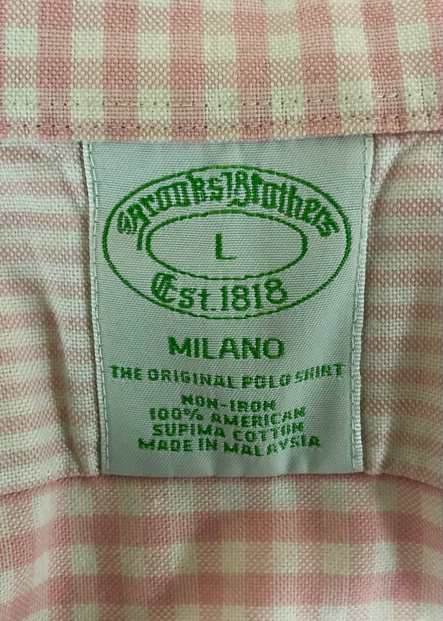 Camisa de botones Brooks Brothers 🐑 de cuadros gingham en color rosado claro y blanco Talla L Entalle Regular