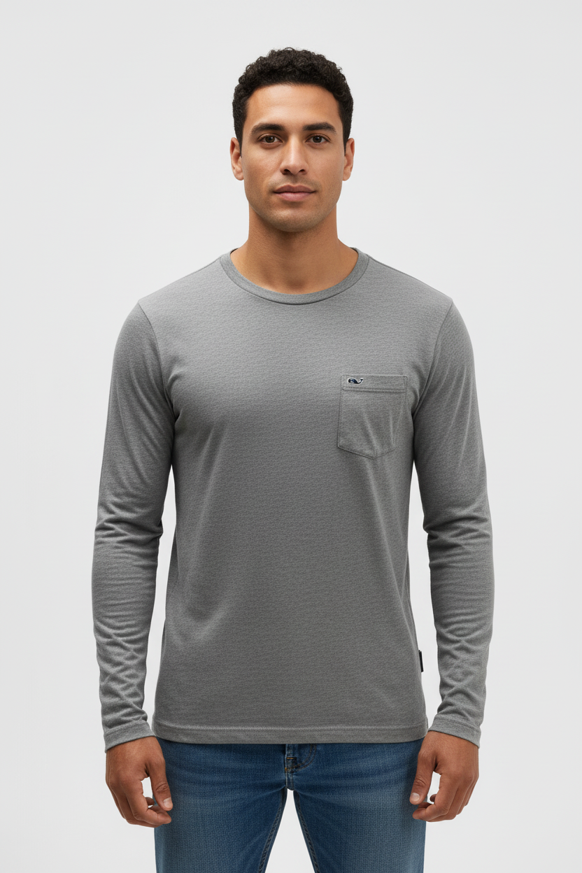 Camiseta cuello redondo Vineyard Vines 🐳 color gris manga larga Talla M