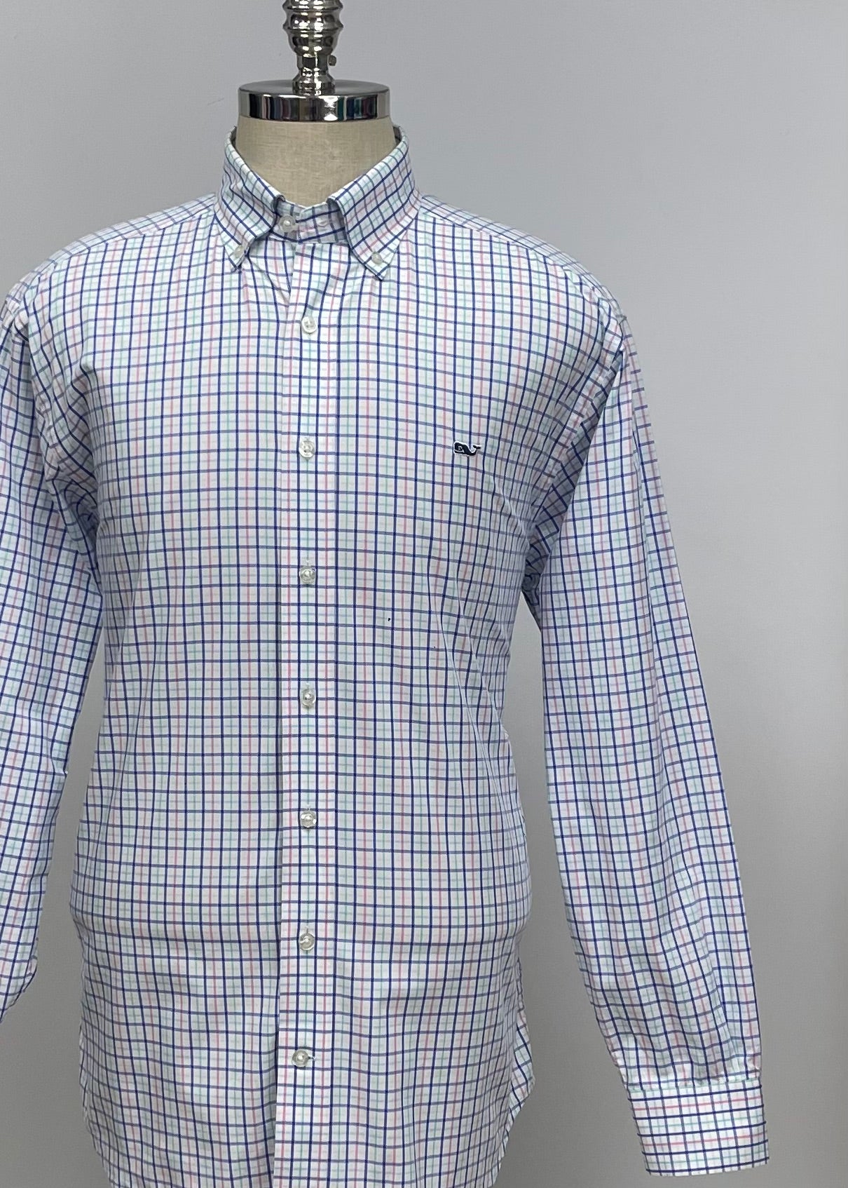 Camisa de botones Vineyard Vines 🐳 color blanco de cuadros en color verde, azul y rosado Talla L Entalle Regular