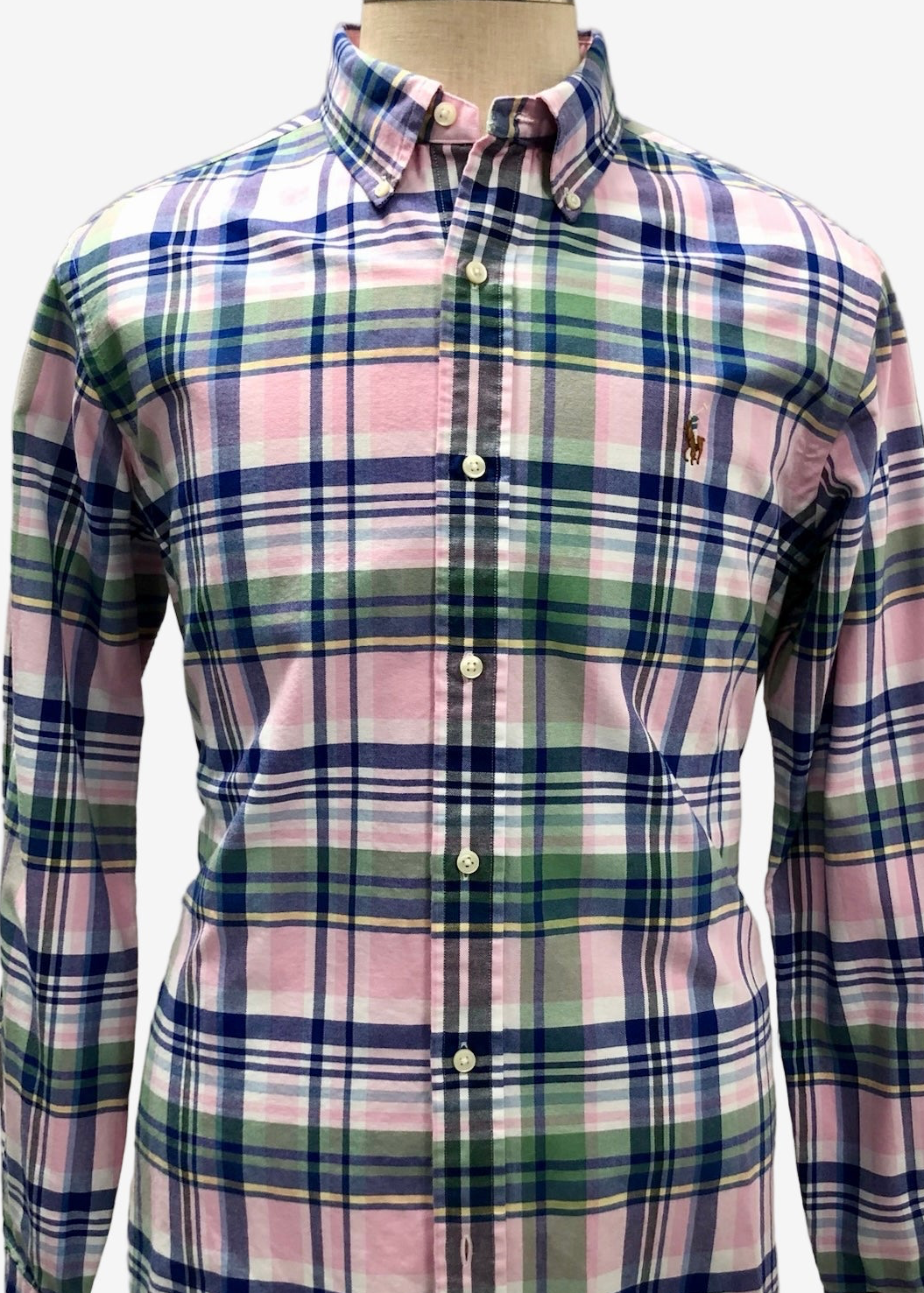 Camisa de botones Polo Ralph Lauren 🏇🏼 Oxford de cuadros tartán en color verde, rosado, azul y blanco Talla L Entalle Clásico