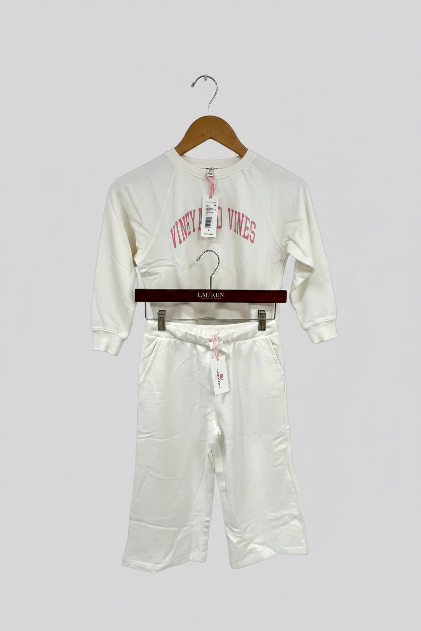 Conjunto de Sueter y pantalón de niña Vineyard Vines 🐳 color blanco con logo rosado Talla S (8-10)