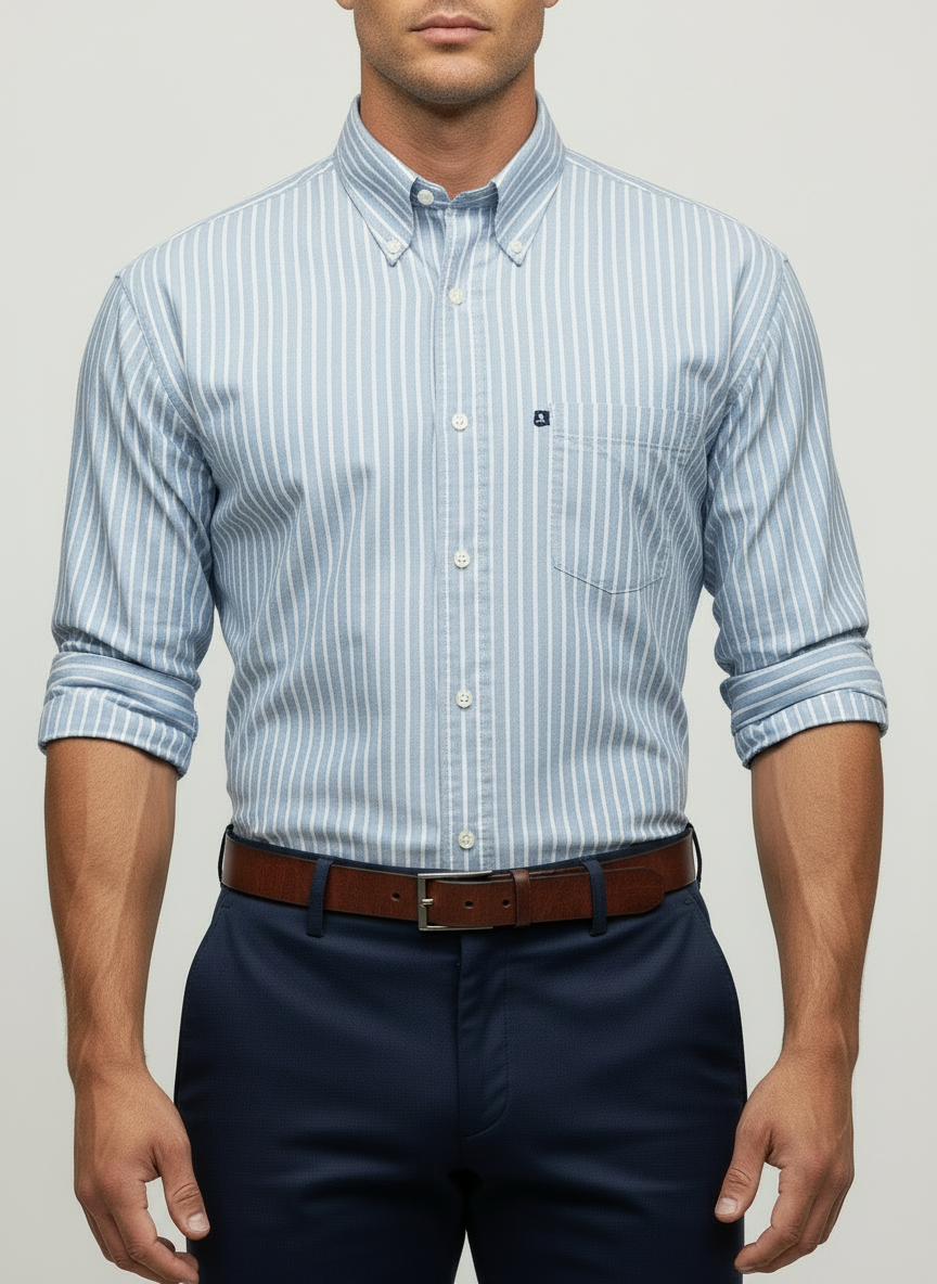 Camisa Brooks Brothers 🐑 con patron de rayas en celeste y blanco Talla L Entalle Regular (ver descripción)