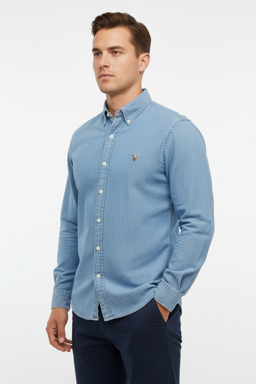 Camisa de jeans Polo Ralph Lauren 🏇🏼 en color celeste Talla L Entalle Regular