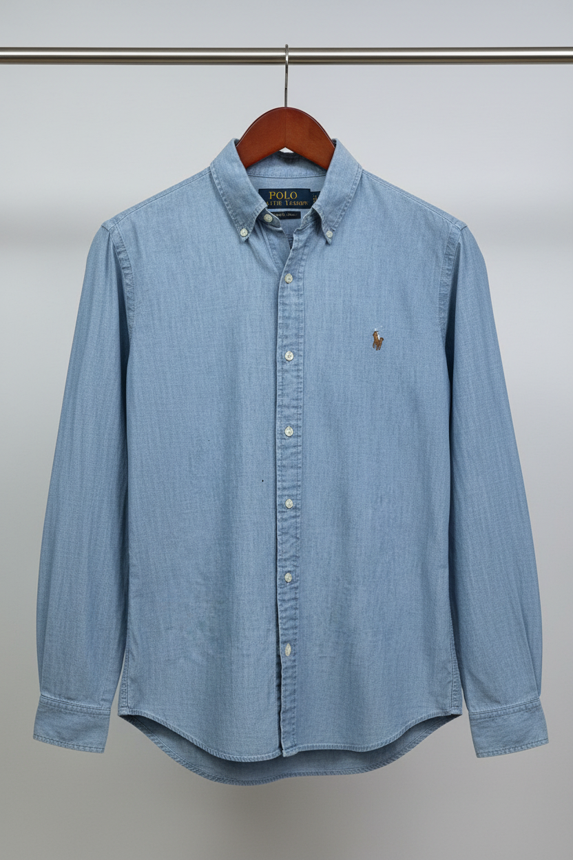 Camisa de jeans Polo Ralph Lauren 🏇🏼 en color celeste Talla L Entalle Regular