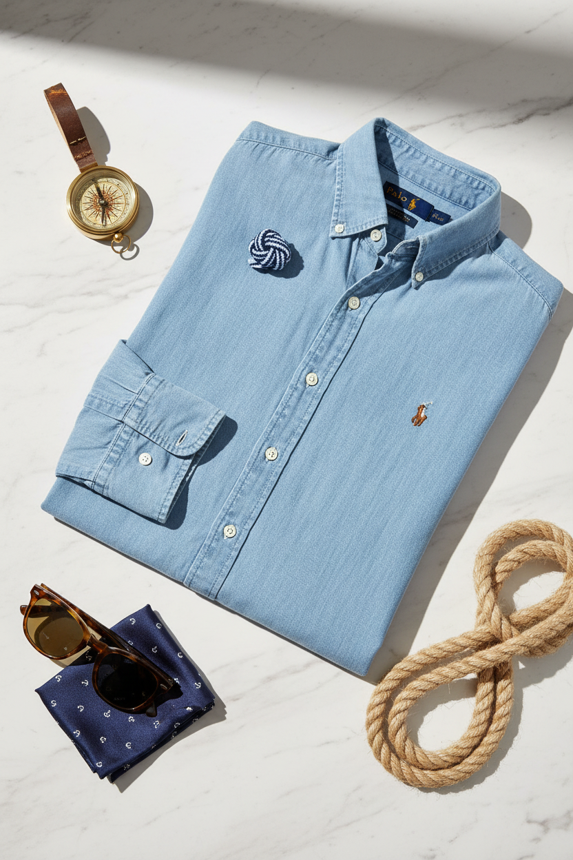 Camisa de jeans Polo Ralph Lauren 🏇🏼 en color celeste Talla L Entalle Regular