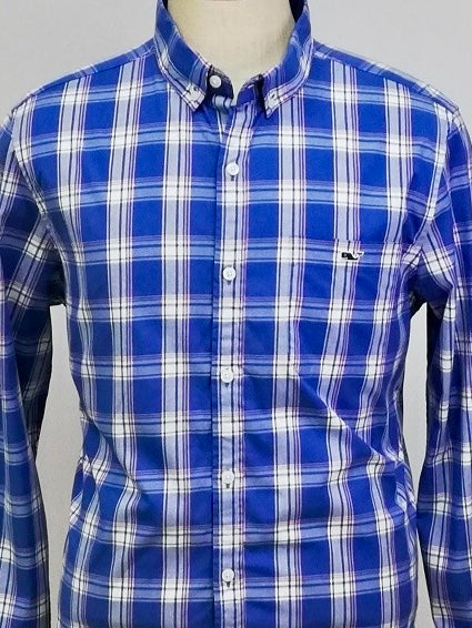 Camisa de botones Vineyard Vines 🐳 color azul de cuadros en color rosado y blanco Talla L Entalle Slim Fit