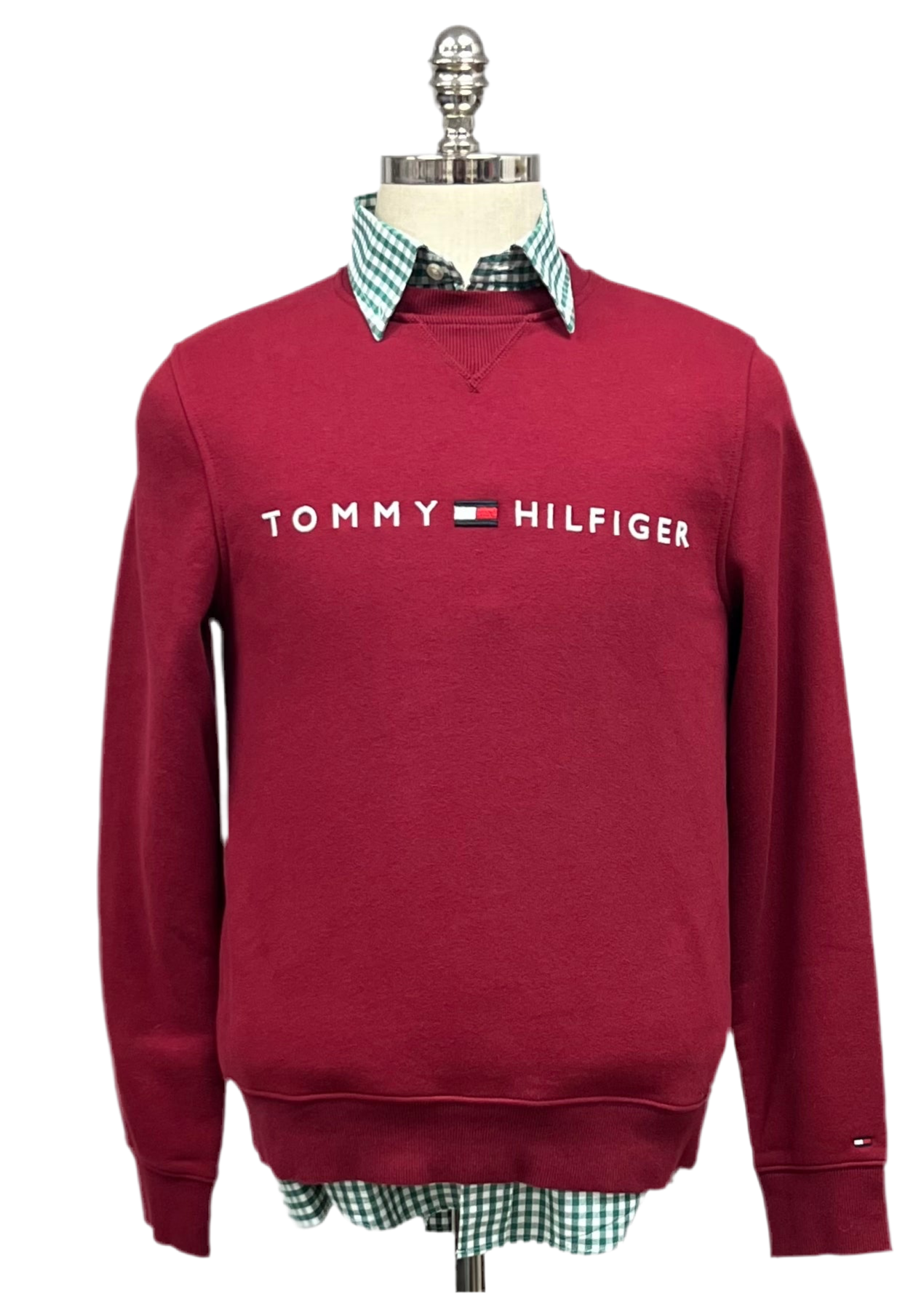 Sueter Jersey con cuello Redondo Tommy Hilfiger 🇺🇸 color rojo oscuro Talla S