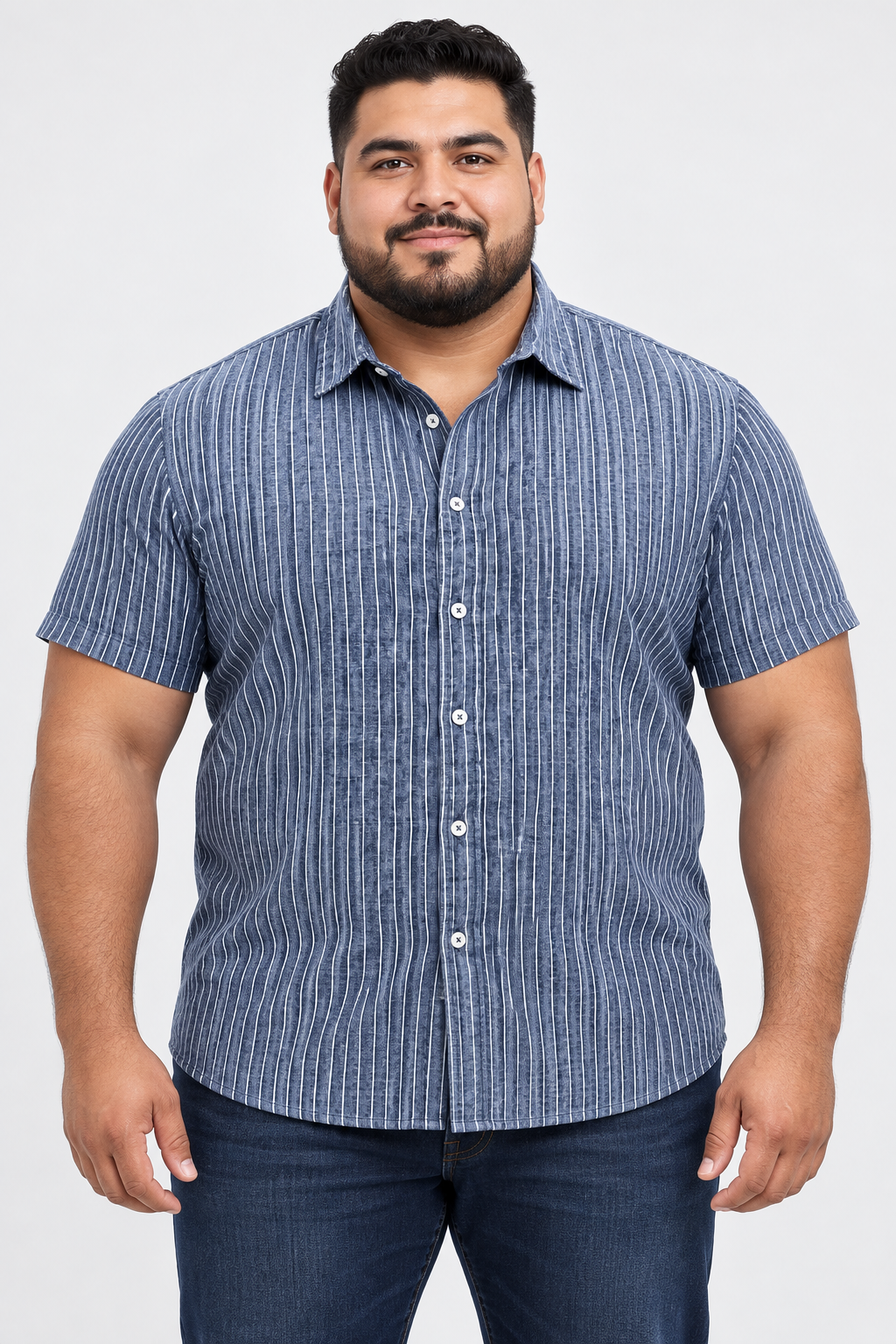 Camisa de lino Quince 🌿 De lino con rayas en color azul y blanco Talla XXL Entalle Regular