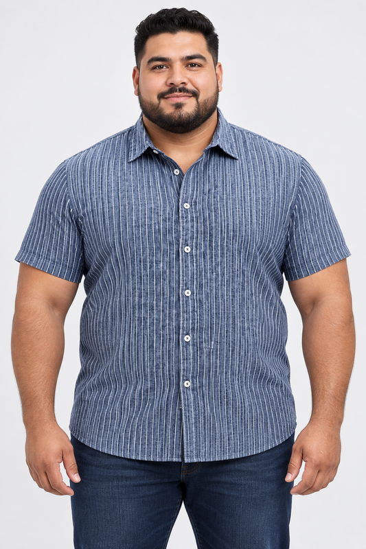 Camisa de lino Quince 🌿 De lino con rayas en color azul y blanco Talla XXL Entalle Regular