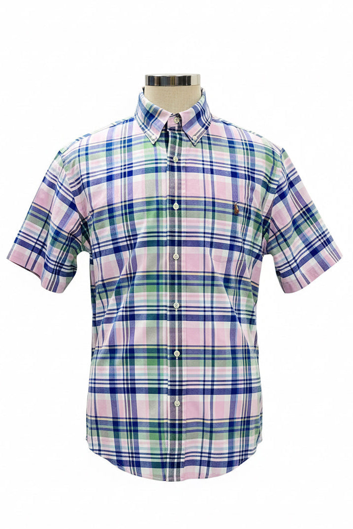Camisa de botones Polo Ralph Lauren 🏇🏼 Oxford de cuadros tartán en color verde, rosado, azul y blanco Talla XL Entalle Clásico