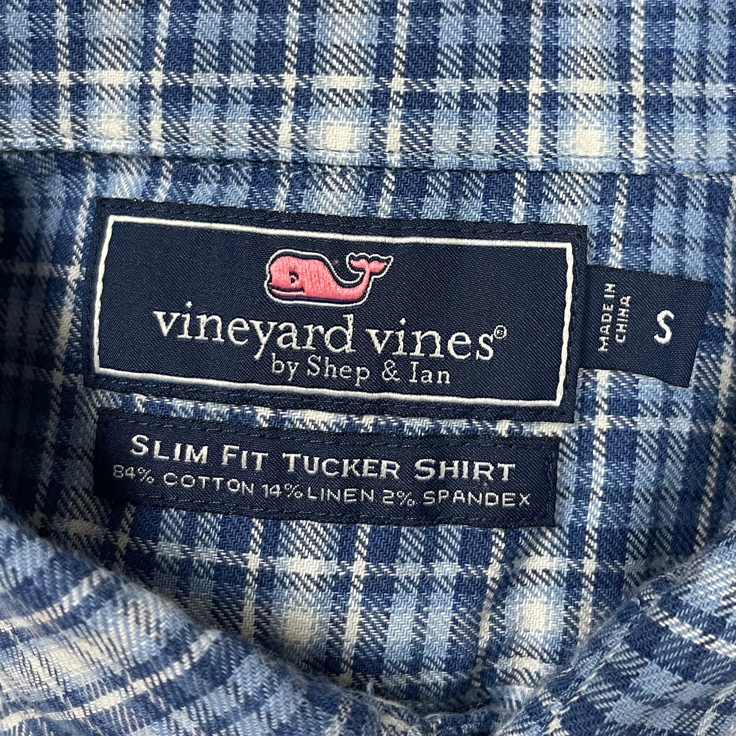 Camisa de botones Vineyard Vines 🐳 con patrón de cuadros en color azul, blanco y celeste Talla S Entalle Slim Fit