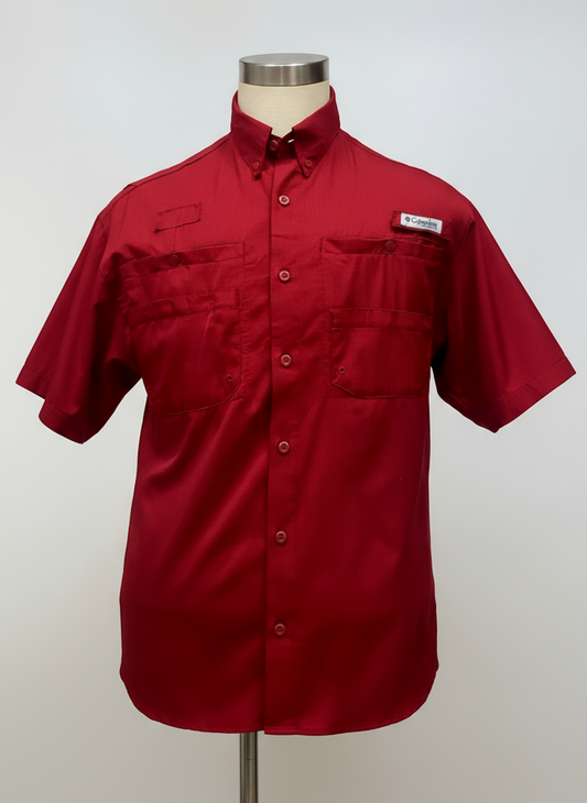 Camisa Columbia 🔹color rojo intenso con Omni Shade Manga corta Talla S (ver descripción)