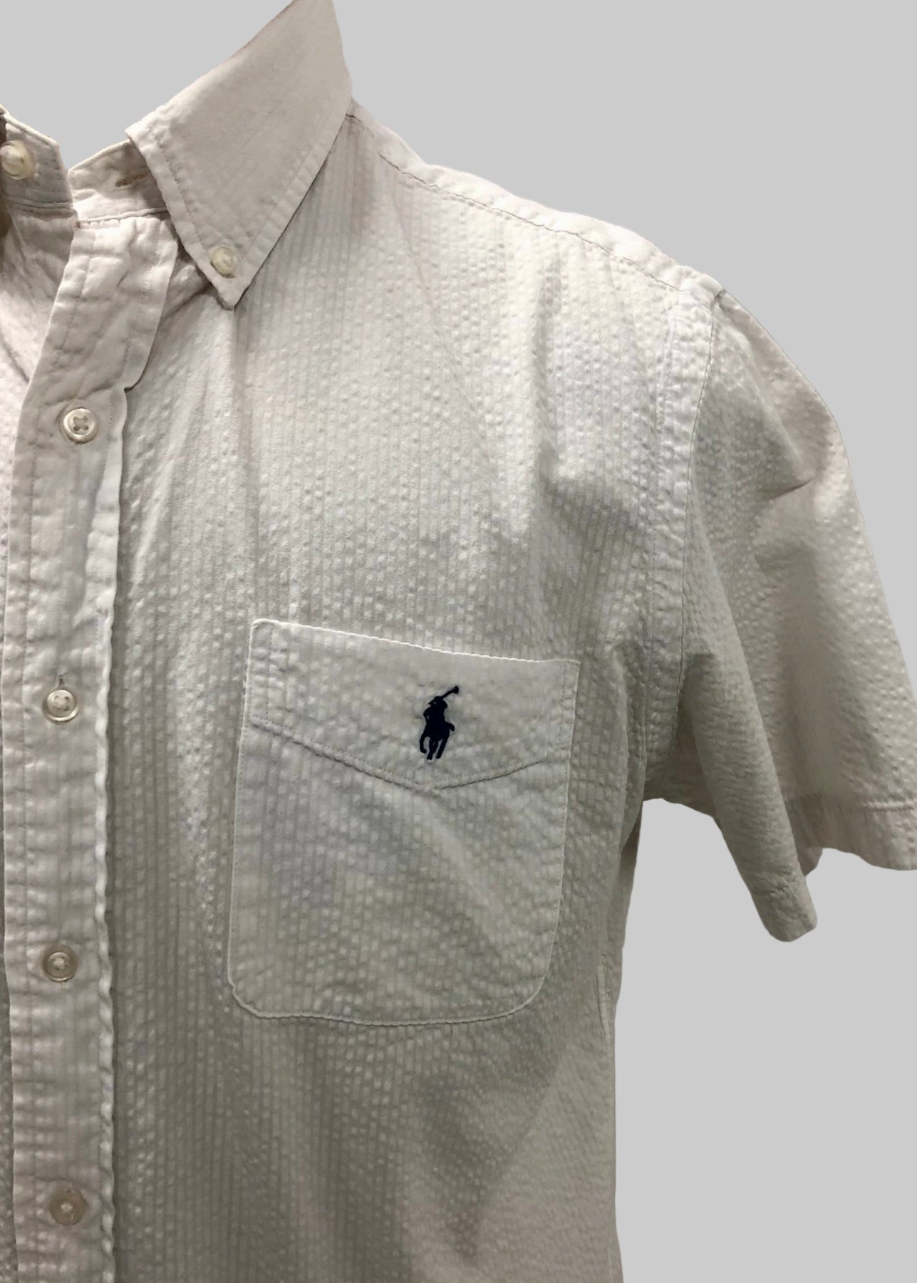 Camisa de botones Polo Ralph Lauren 🏇🏼 Color blanco Seersucker Talla L Entalle Regular