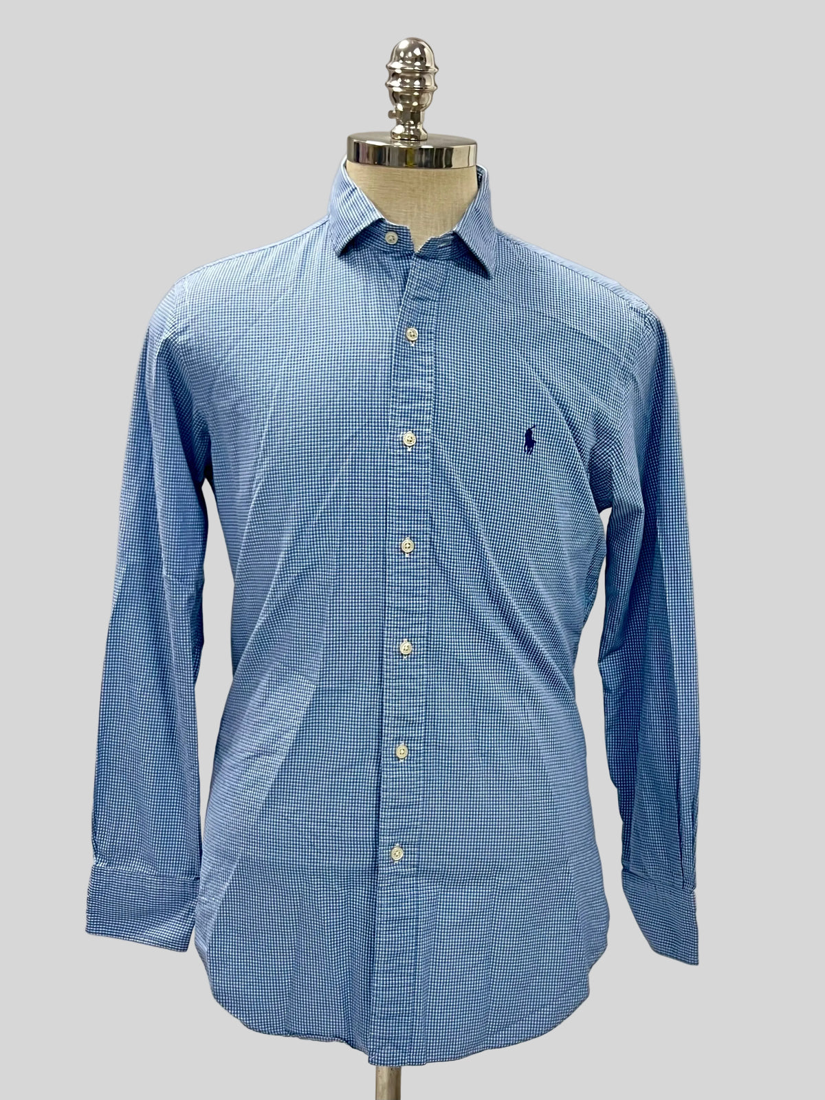Camisa Polo Ralph Lauren 🏇🏼 de cuadros finos en azul y blanco Talla M Entalle Custom Fit