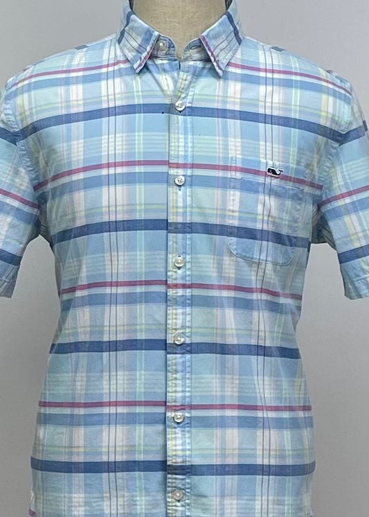 Camisa de botones Vineyard Vines 🐳 con patrón de rayas en color celeste, blanco y rojo Talla L Entalle Slim Fit