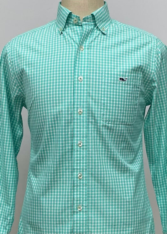 Camisa de cuadros Vineyard Vines 🐳 en color turquesa y blanco Talla S Entalle Slim Fit