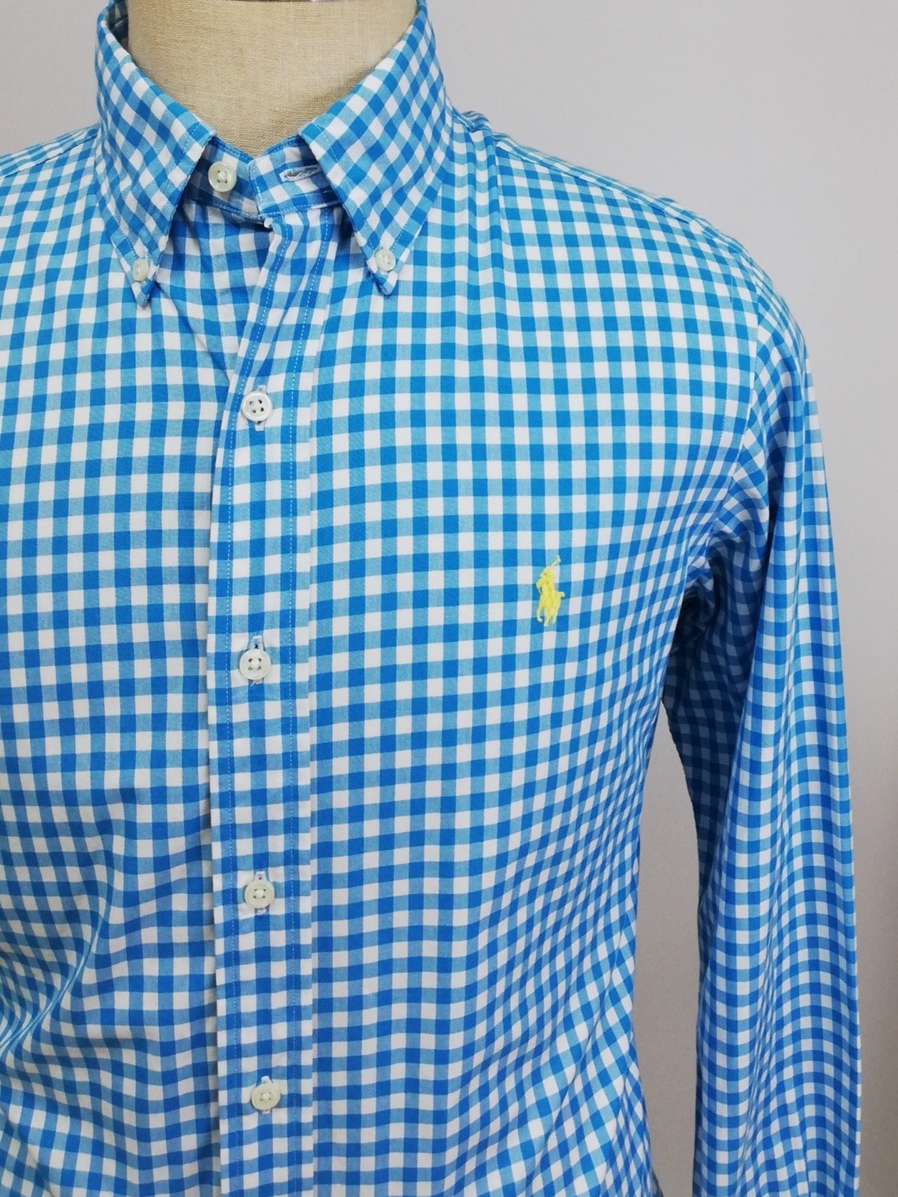 Camisa Polo Ralph Lauren 🏇🏼 con patrón de cuadros gingham turquesa y blanco Talla M Entalle Regular