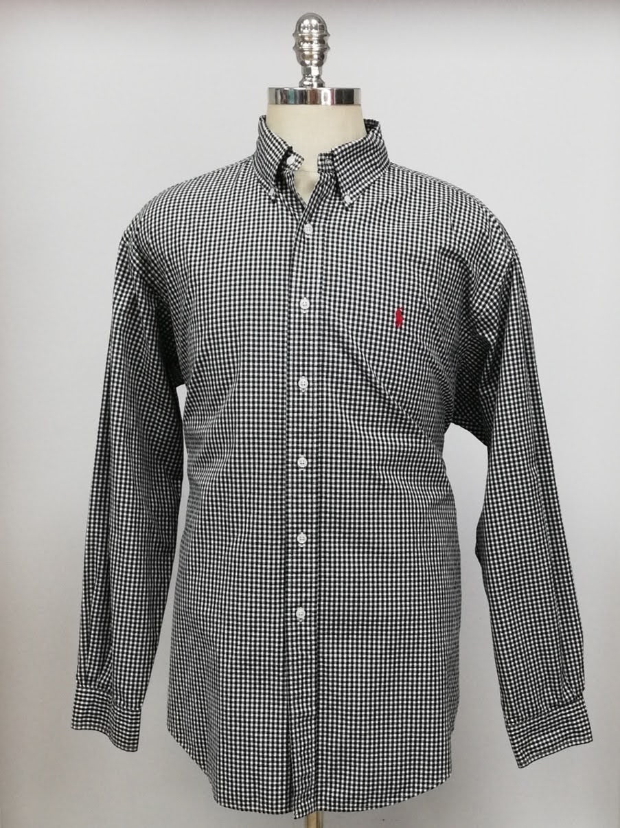 Camisa Polo Ralph Lauren 🏇🏼 con patron de cuadros gingham en negro y blanco Talla XL Entalle Clasico (ver descripción)