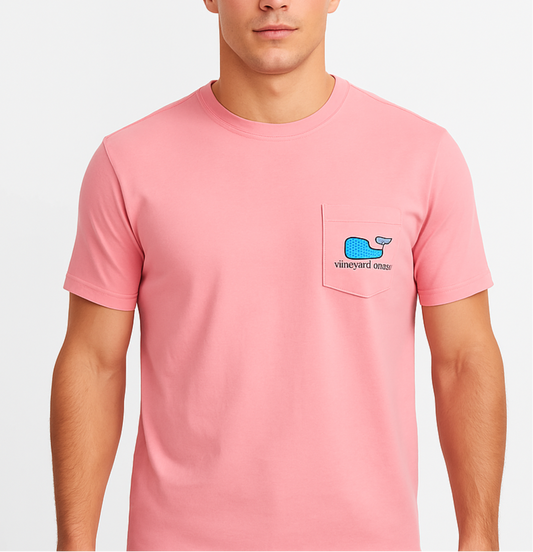 Camiseta cuello redondo Vineyard Vines 🐳 color rosado con Diseño de ballena y peces Talla Small