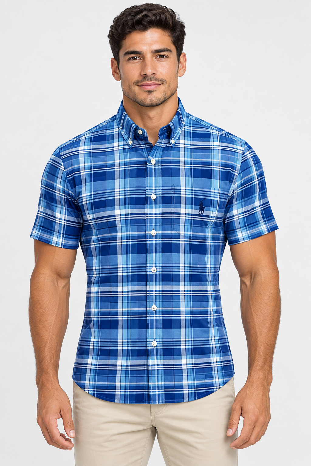 Camisa de botones Polo Ralph Lauren 🏇🏼 Oxford de cuadros en color azul, celeste y blanco Talla L Entalle Slim Fit