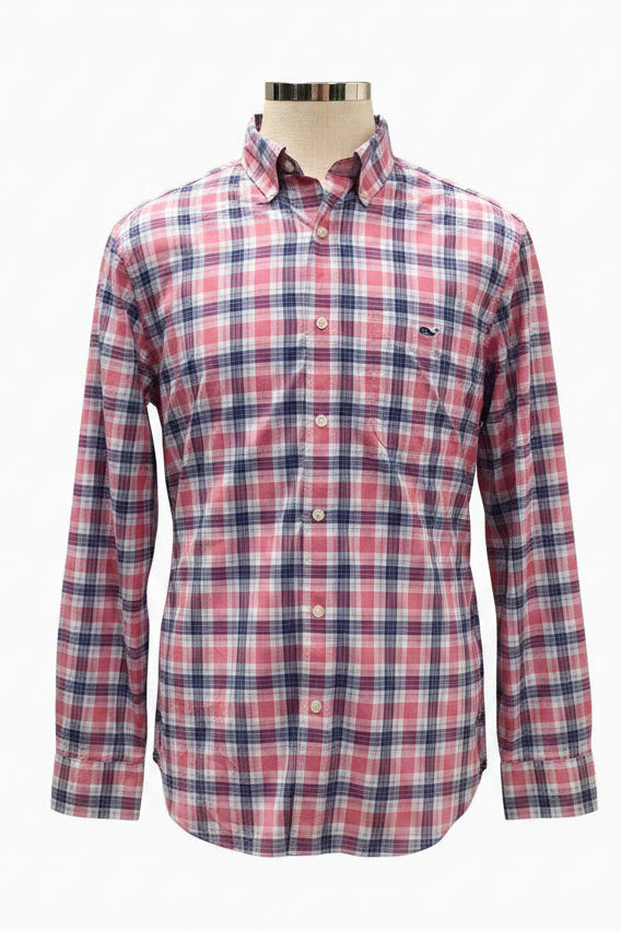 Camisa de botones Vineyard Vines 🐳 color blanco de cuadros en color rosado y azul Talla L Entalle Regular