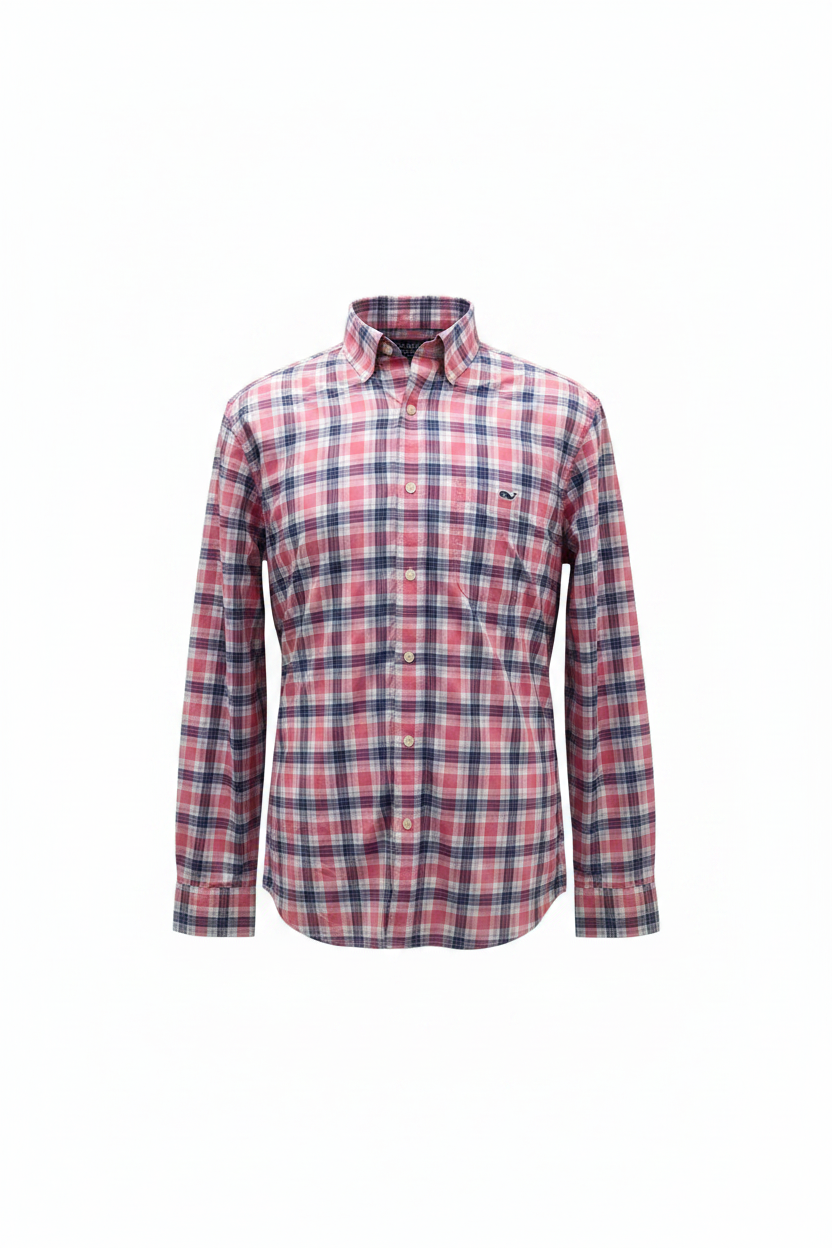 Camisa de botones Vineyard Vines 🐳 color blanco de cuadros en color rosado y azul Talla L Entalle Regular