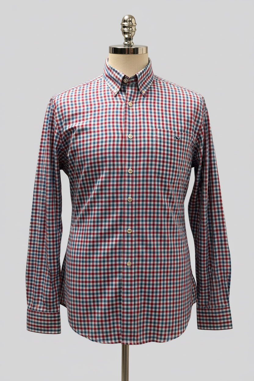 Camisa de botones Vineyard Vines 🐳 color blanco de cuadros en color rojo y azul Talla L Entalle Slim Fit