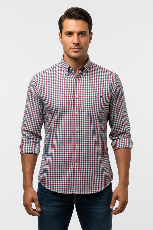 Camisa de botones Vineyard Vines 🐳 color blanco de cuadros en color rojo y azul Talla L Entalle Slim Fit