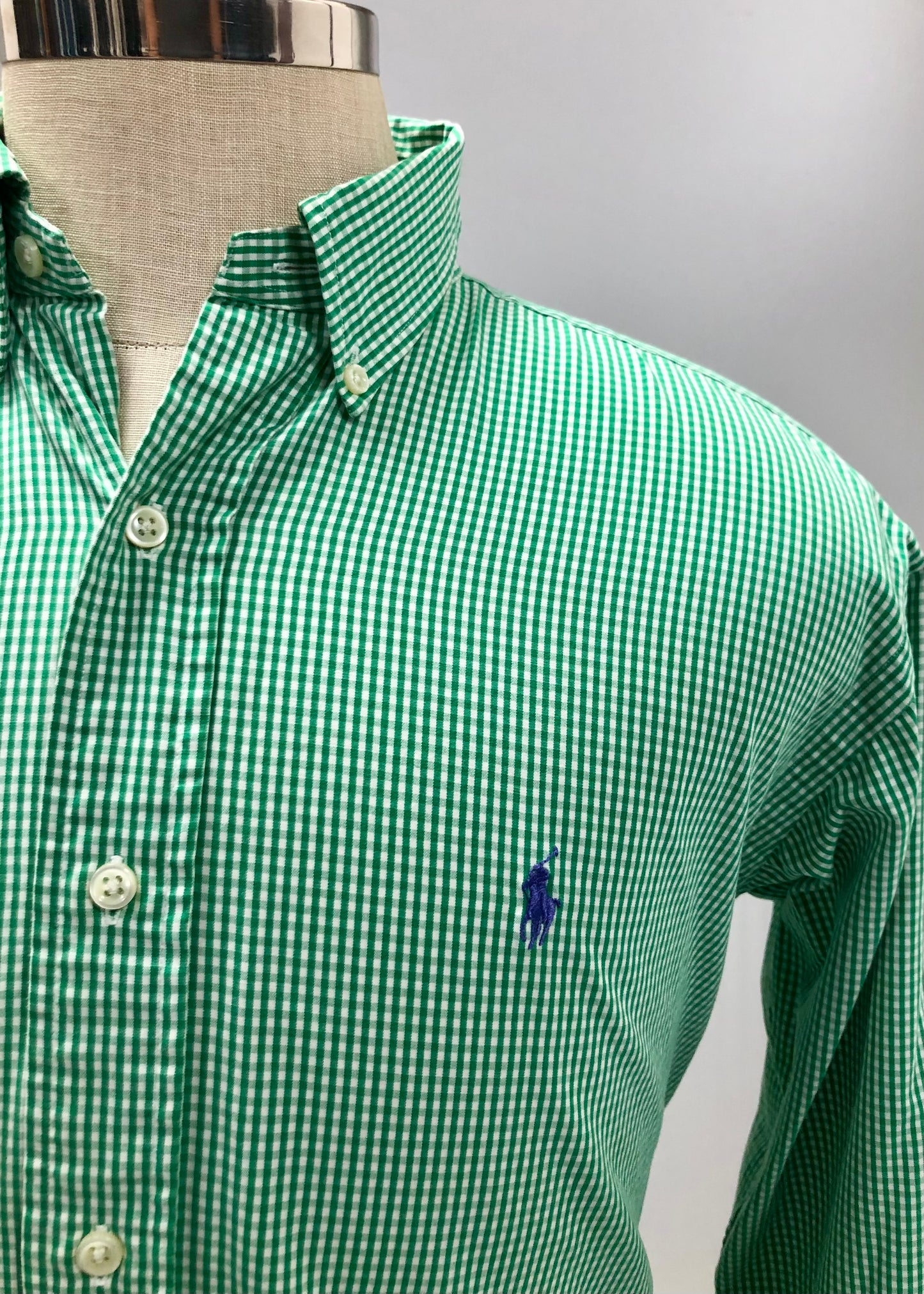 Camisa Polo Ralph Lauren 🏇🏼 con patron de cuadros gingham verde y blanco Talla M Entalle Regular
