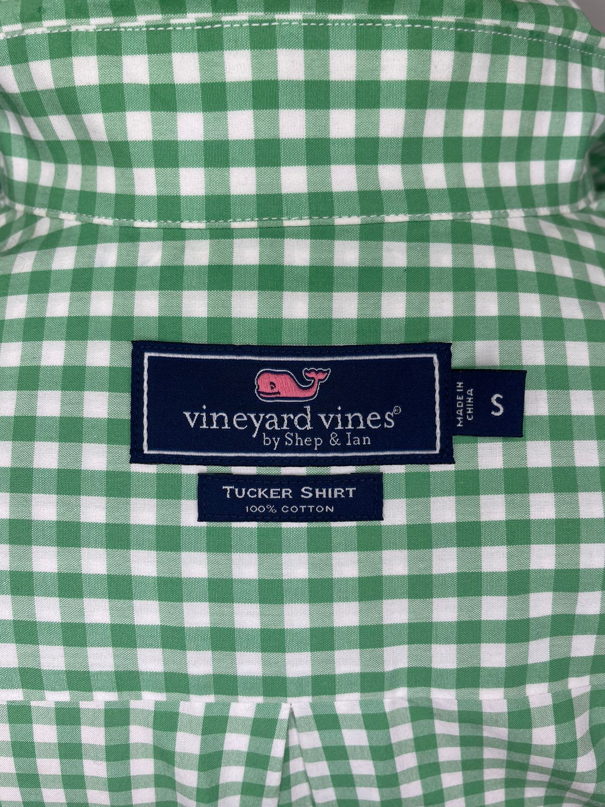 Camisa Vineyard Vines 🐳 con patron de cuadros gingham verde y blanco Talla S Entalle Regular