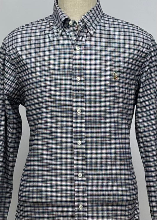 Camisa Polo Ralph Lauren 🏇🏼 Oxford con patron de cuadros azul navy, rojo y blanco Talla L Entalle Slim Fit