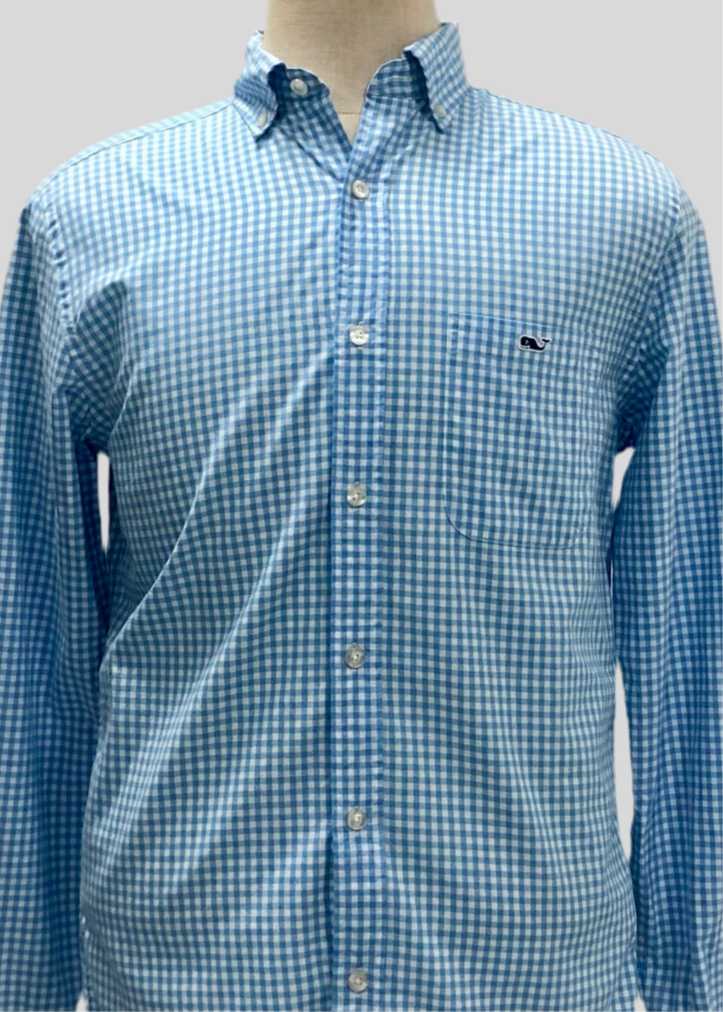 Camisa Vineyard Vines 🐳 con patron cuadros gingham en color celeste y blanco Talla S Entalle Clásico