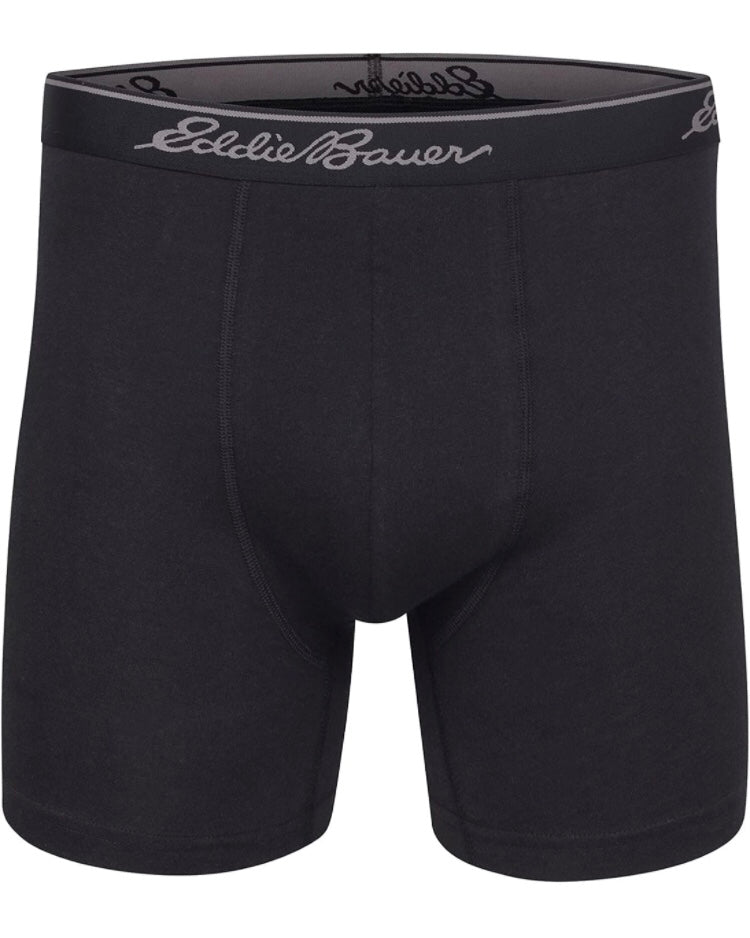 Paquete de 4 Calzoncillos tipo Boxer marca Eddie Bauer Microfibra - Tela dry-fit en color negro, azul, esmeralda y gris Talla S y L