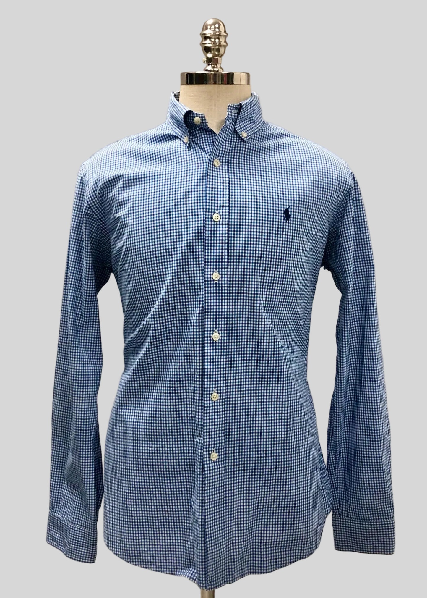Camisa Polo Ralph Lauren 🏇🏼 Color blanco de cuadros en color celeste y azul Talla L Entalle Custom Fit