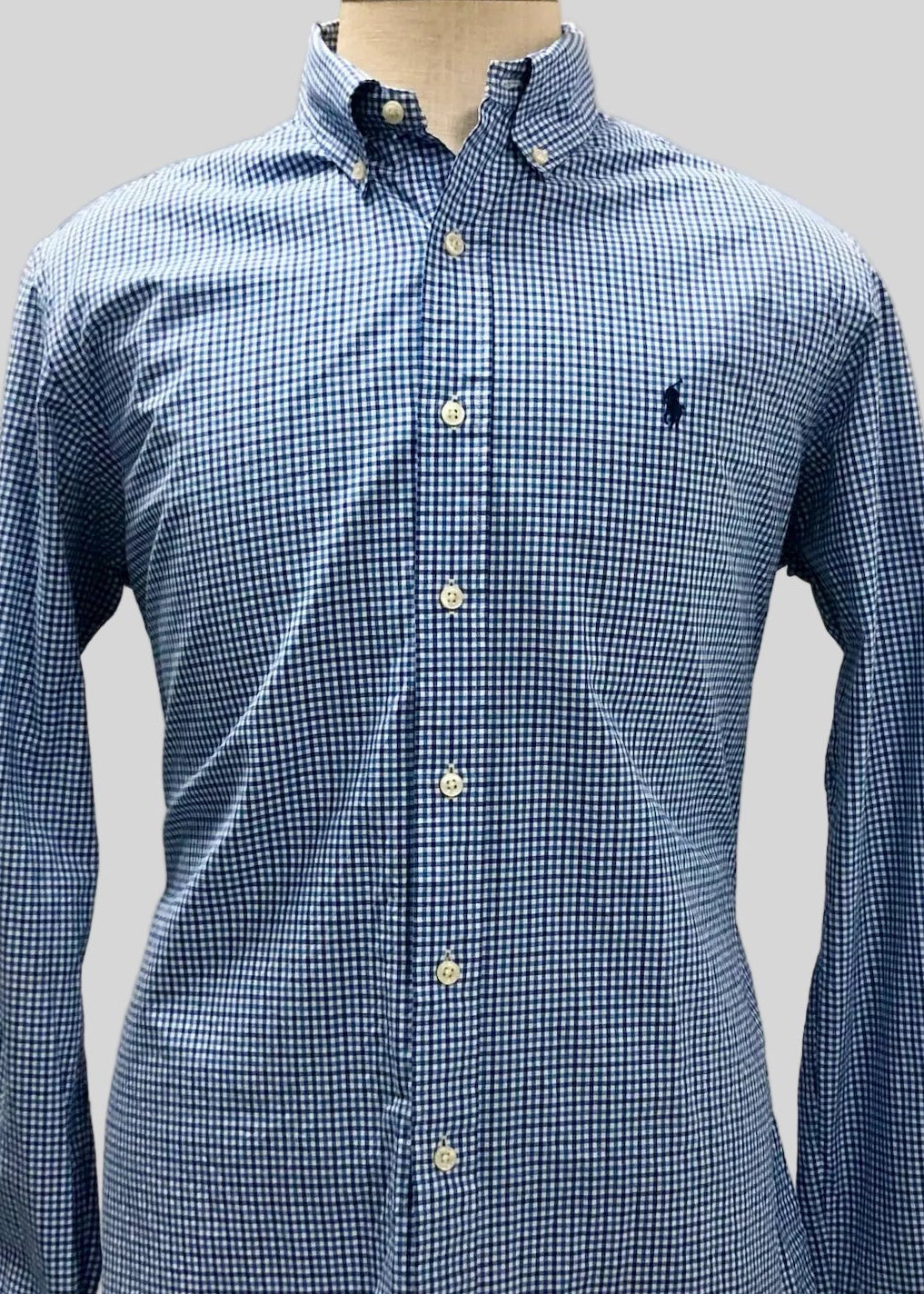 Camisa Polo Ralph Lauren 🏇🏼 Color blanco de cuadros en color celeste y azul Talla L Entalle Custom Fit