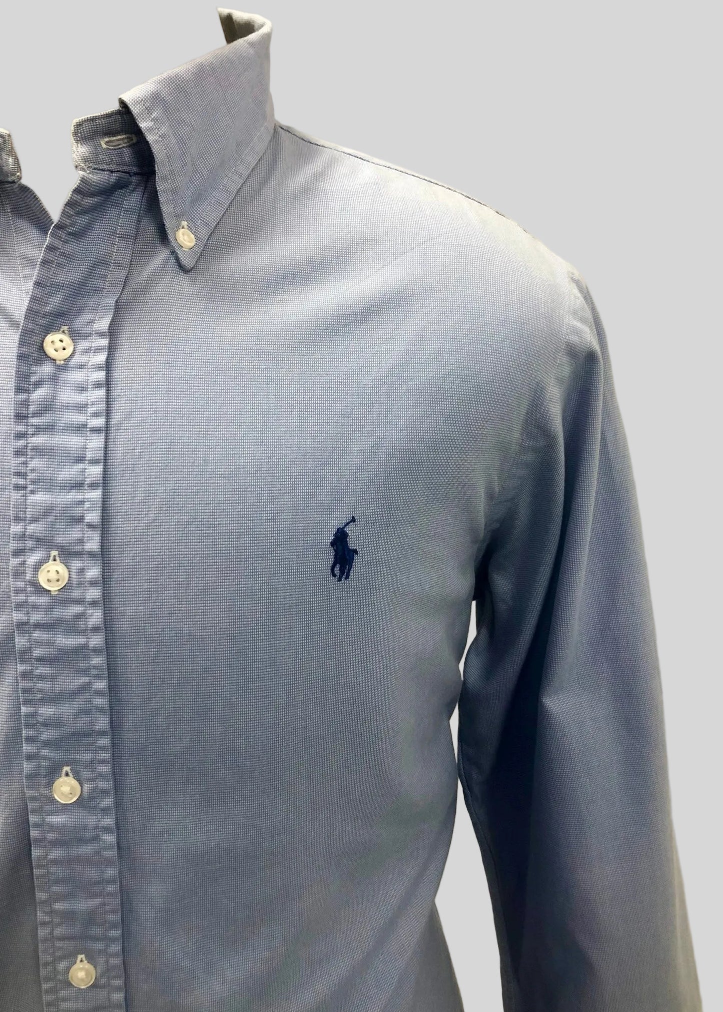 Camisa de botones Polo Ralph Lauren 🏇🏼 de cuadros finos celeste y blanco Talla L Entalle Regular