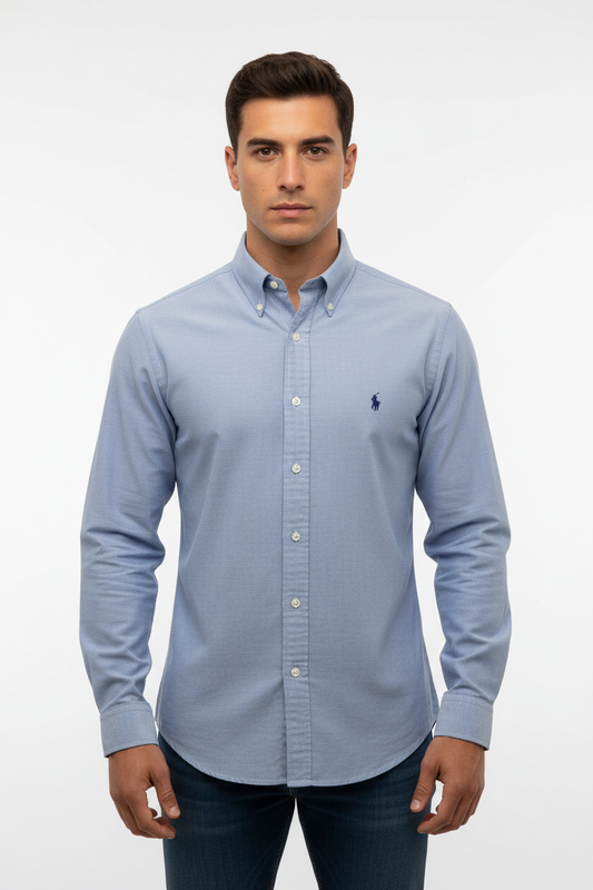 Camisa de botones Polo Ralph Lauren 🏇🏼 de cuadros finos celeste y blanco Talla L Entalle Regular