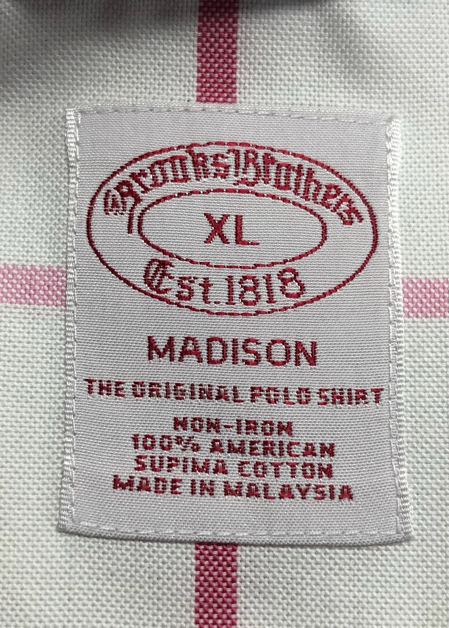 Camisa Brooks Brothers 🐑 color blanco con cuadros tartán en rojo, rosado y celeste Talla XXL Entalle Regular