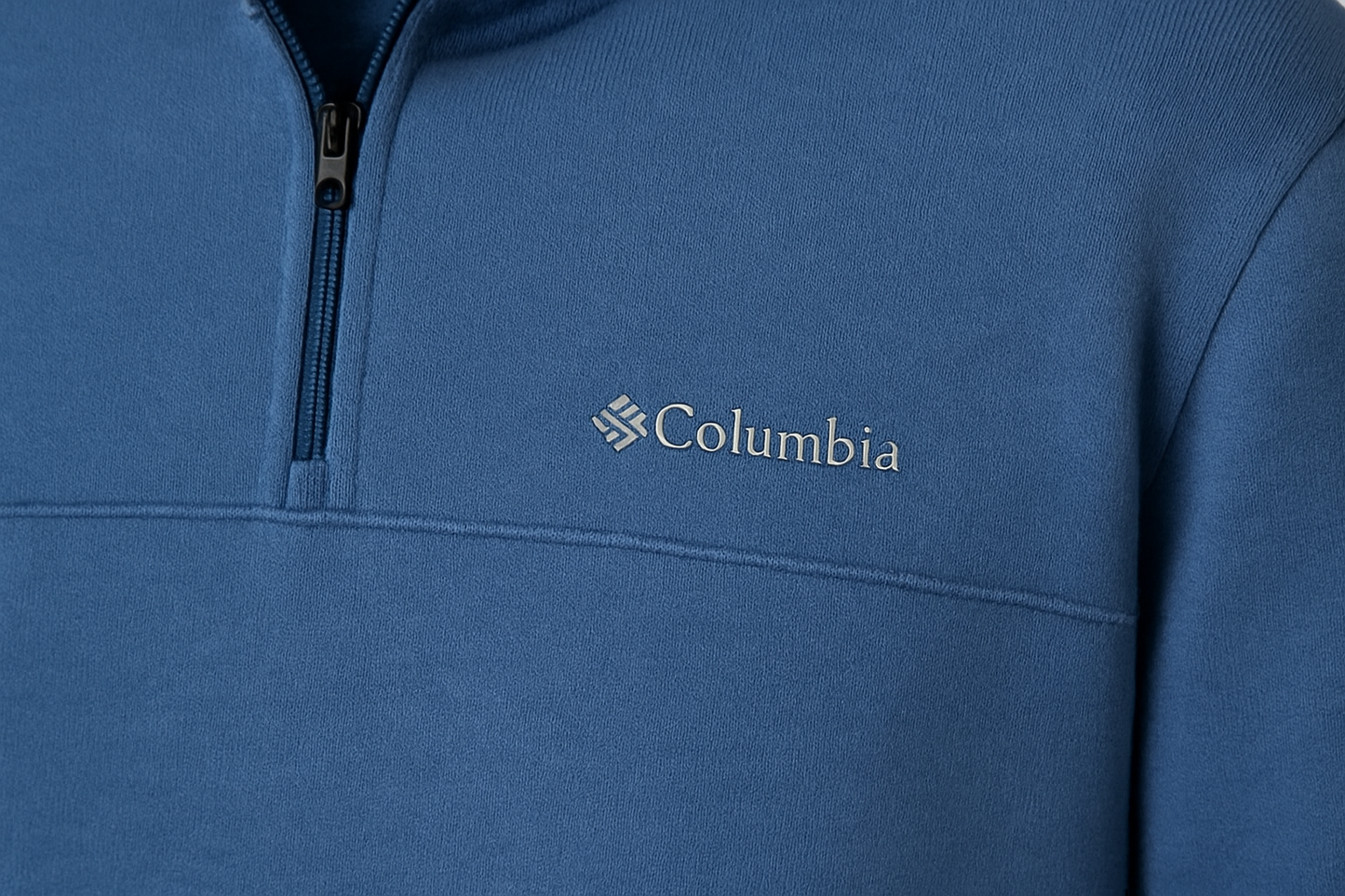 Sueter Jersey Columbia 🔷 color azul grisáceo y logo en color gris Talla S