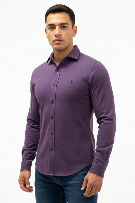Camisa Polo Ralph Lauren 🏇🏼 Tela camiseta (Knit Oxford) en color azul morado Talla S Entalle Regular