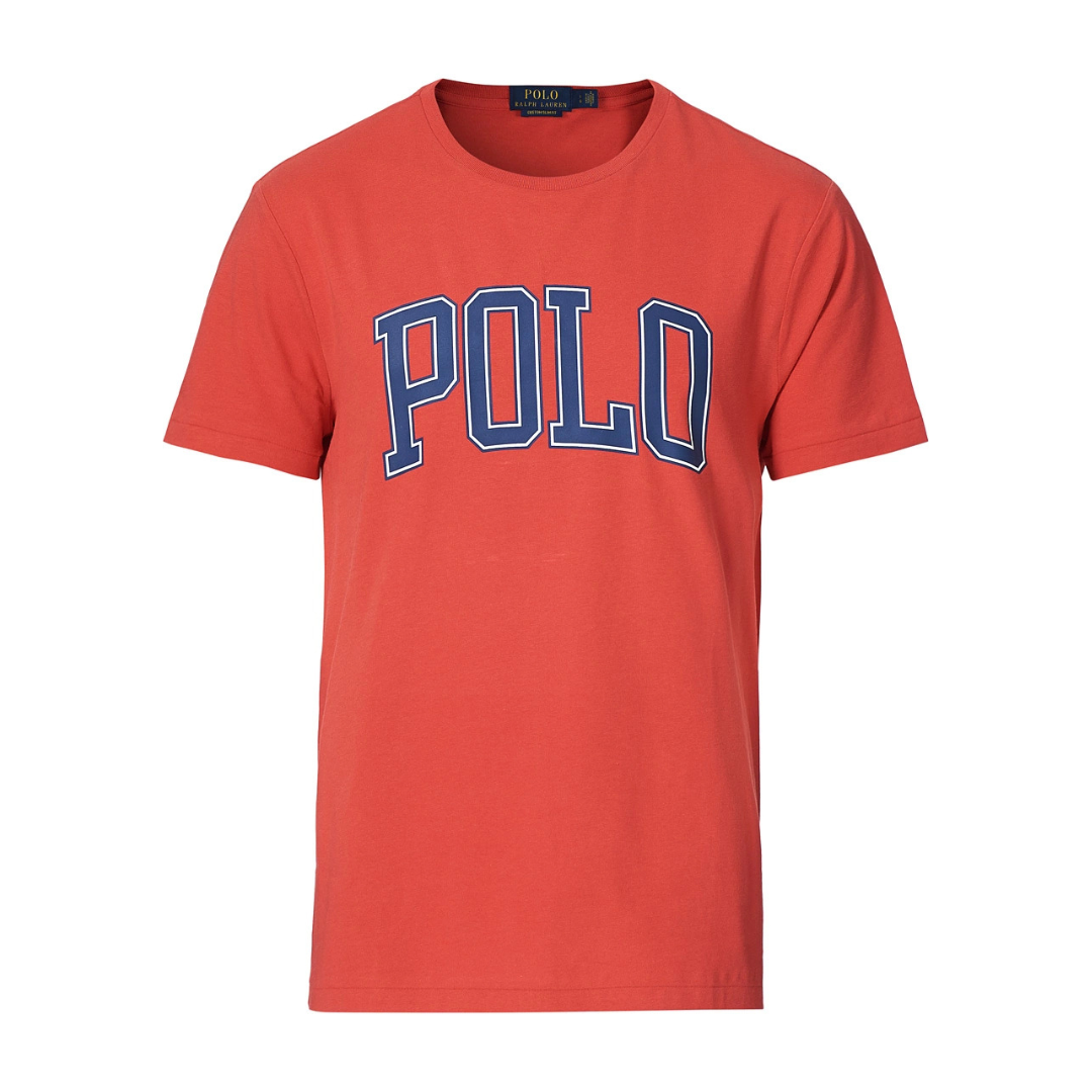 Camiseta cuello redondo Polo Ralph Lauren 🏇🏼 color rosado magenta y logo estampado en azul Talla S Entalle Clásico