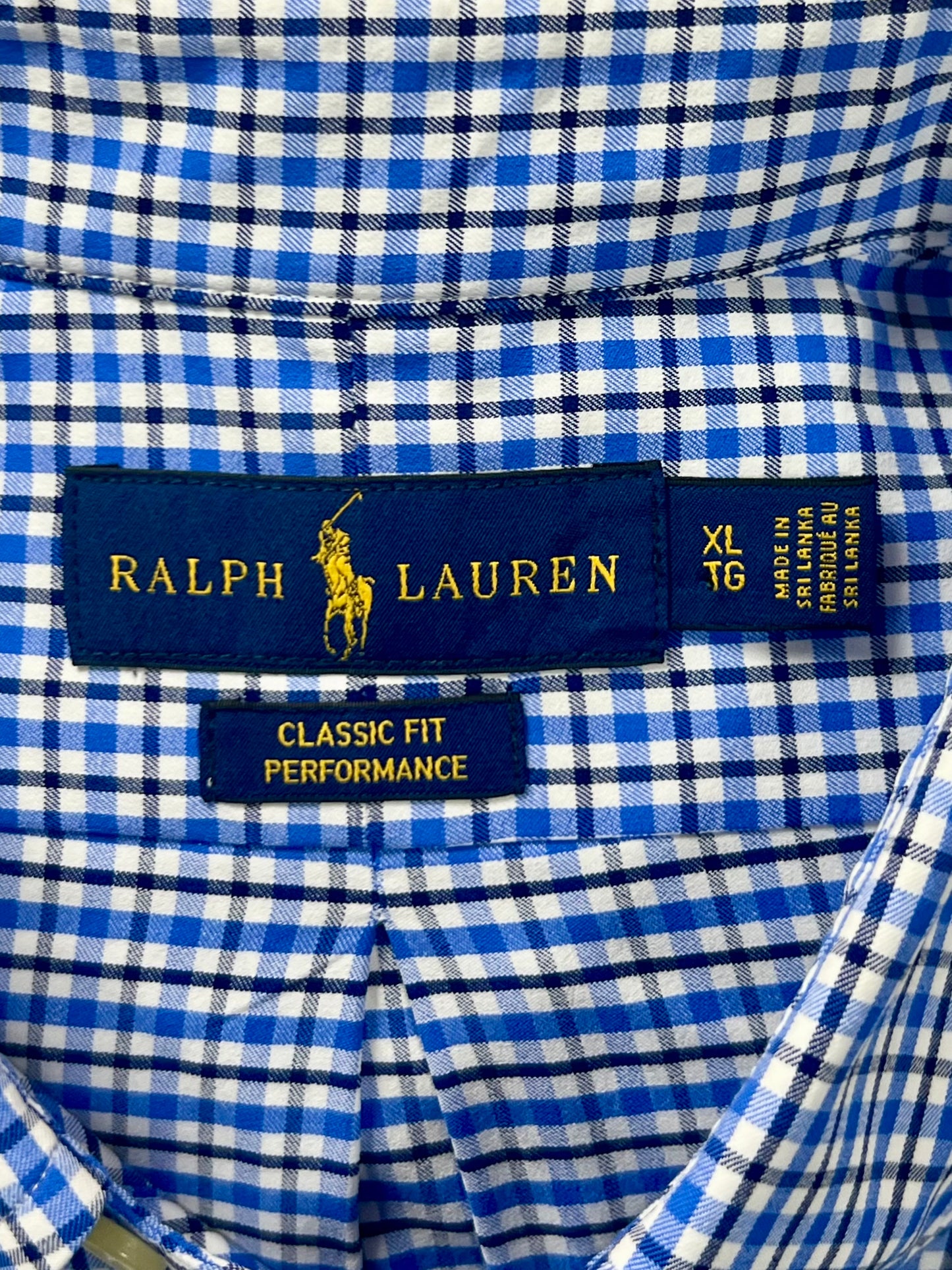 Camisa de botones Polo Ralph Lauren 🏇🏼 Performance de cuadros azul, celeste y blanco Talla XL Entalle Regular