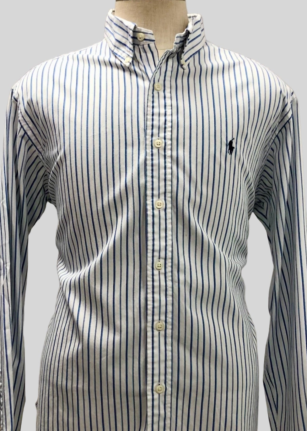 Camisa de botones Polo Ralph Lauren 🏇🏼 color blanco de rayas en color azul navy Talla XL Entalle Clásico
