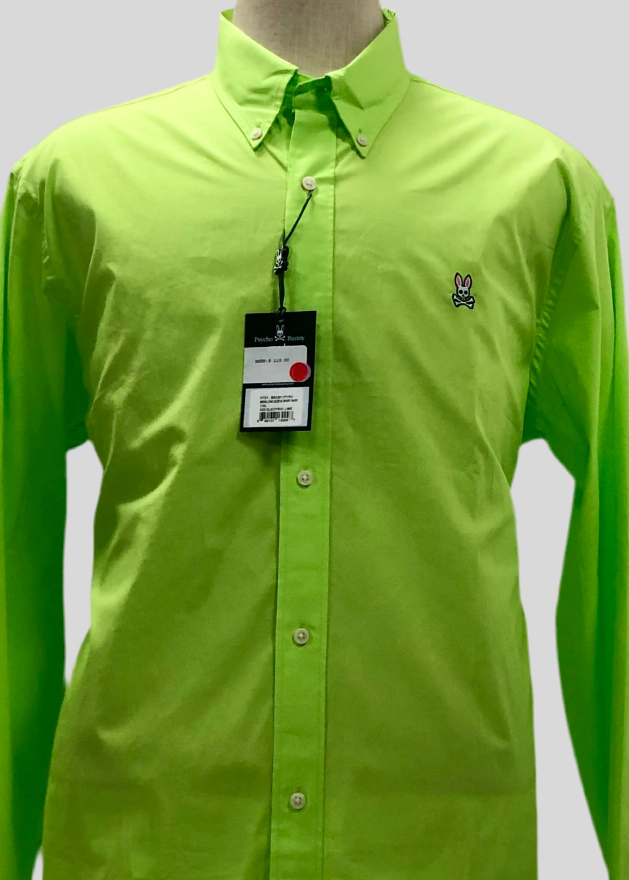 Camisa de botones Psycho Bunny 🐰  Color celeste verde neon con logo tradicional Talla L y XL Entalle Regular