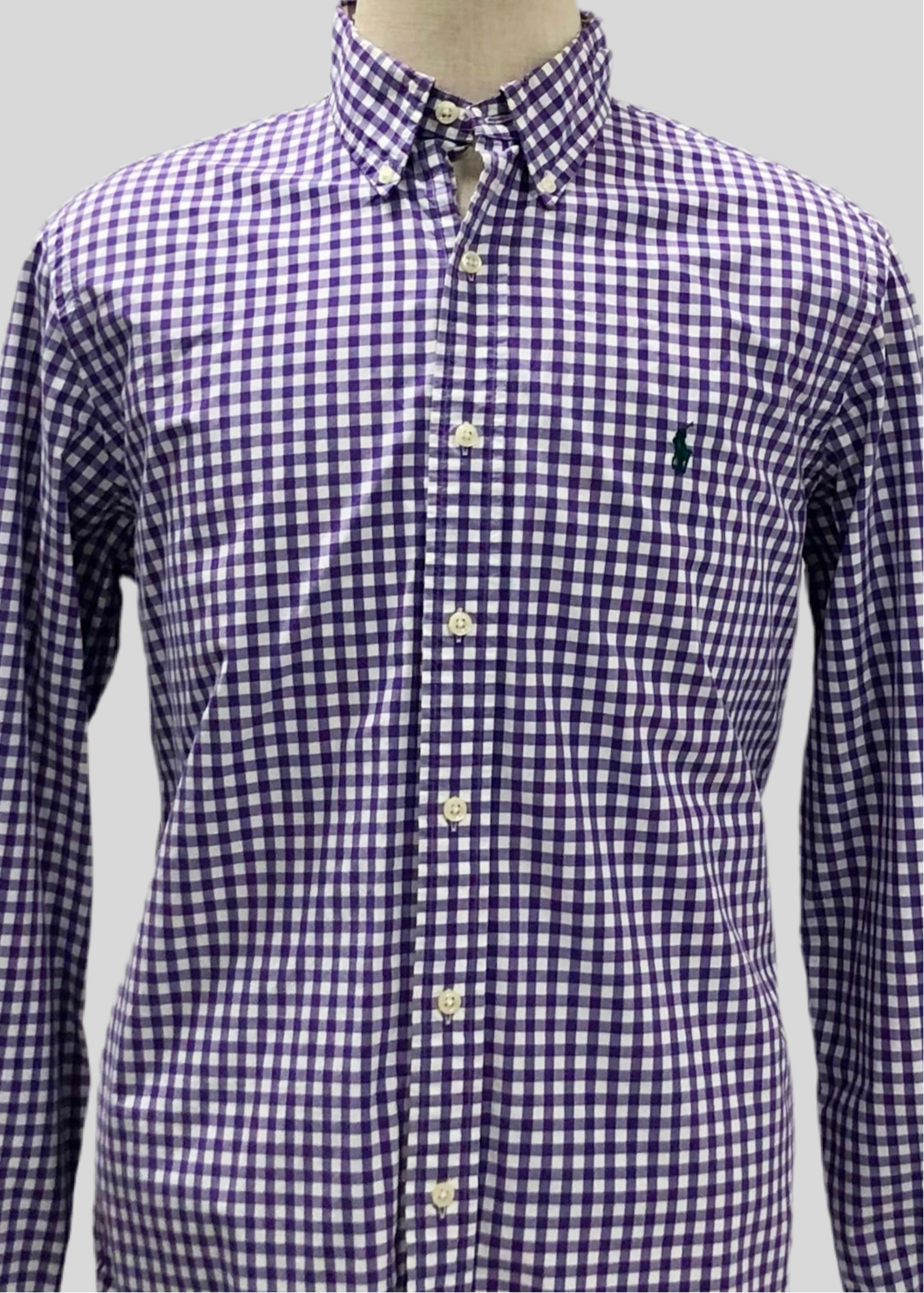 Camisa de botones Polo Ralph Lauren 🏇🏼 de cuadros gingham morado y blanco Talla L Entalle Regular (ver descripción)