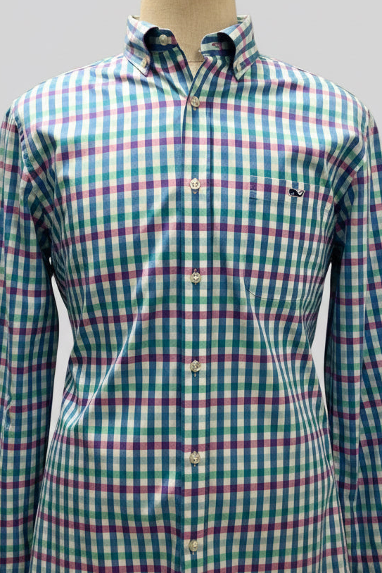 Camisa Vineyard Vines 🐳 Color blanco de cuadros en color rosado, azul y turquesa Talla M Entalle Clásico